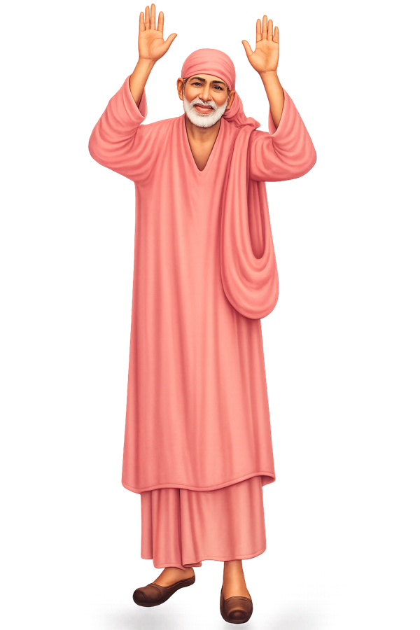 Illustration of Shirdi Sai Baba standing with both hands raised in blessing